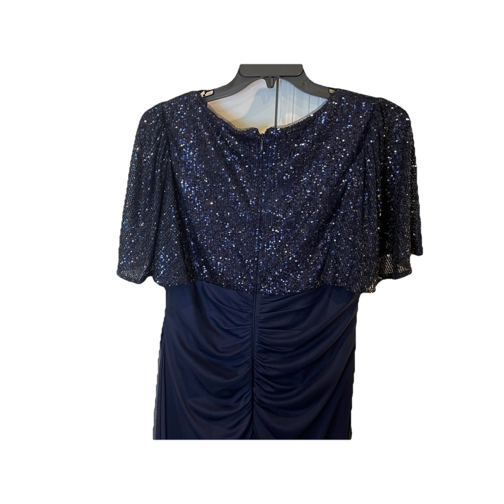 Xscape 16W Navy Sequin Evening Gown Flutter Sleeve Wedding Guest Plus